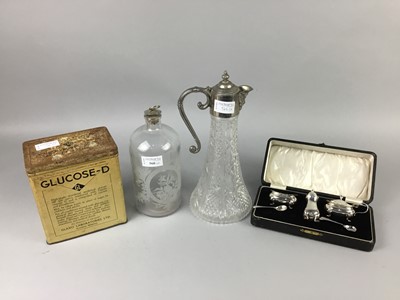 Lot 560 - A CYLINDRICAL GLASS FLASK AND OTHERS