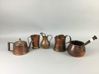 Lot 561 - A SET OF THREE COPPER GRADUATED MEASURES AND OTHERS