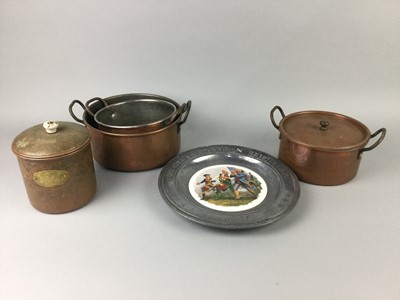 Lot 562 - A LOT OF CYLINDRICAL COPPER STORAGE JARS AND OTHERS