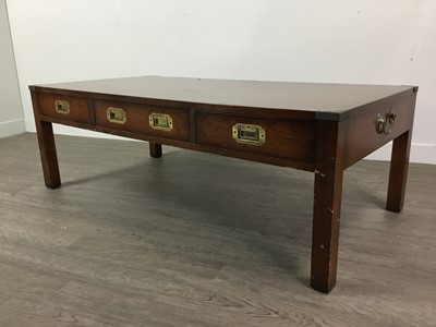 Lot 553 - A CAMPAIGN STYLE CHEST AND A COFFEE TABLE