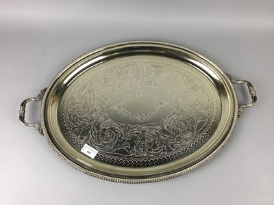 Lot 580 - AN EARLY 20TH CENTURY SILVER PLATED OVAL TRAY