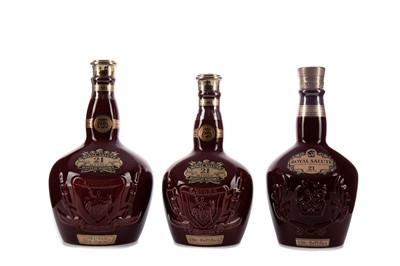 Lot 89 - THREE BOTTLES OF CHIVAS ROYAL SALUTE 21 YEAR OLD - RUBY DECANTERS