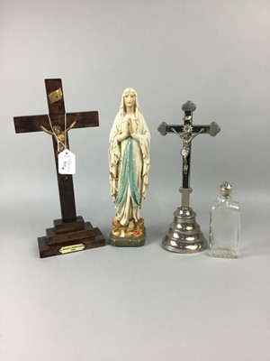 Lot 513 - A WOOD AND CAST METAL CRUCIFIX ALONG WITH OTHER ANOTHER