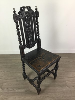 Lot 300A - A 19TH CENTURY CARVED OAK HALL CHAIR