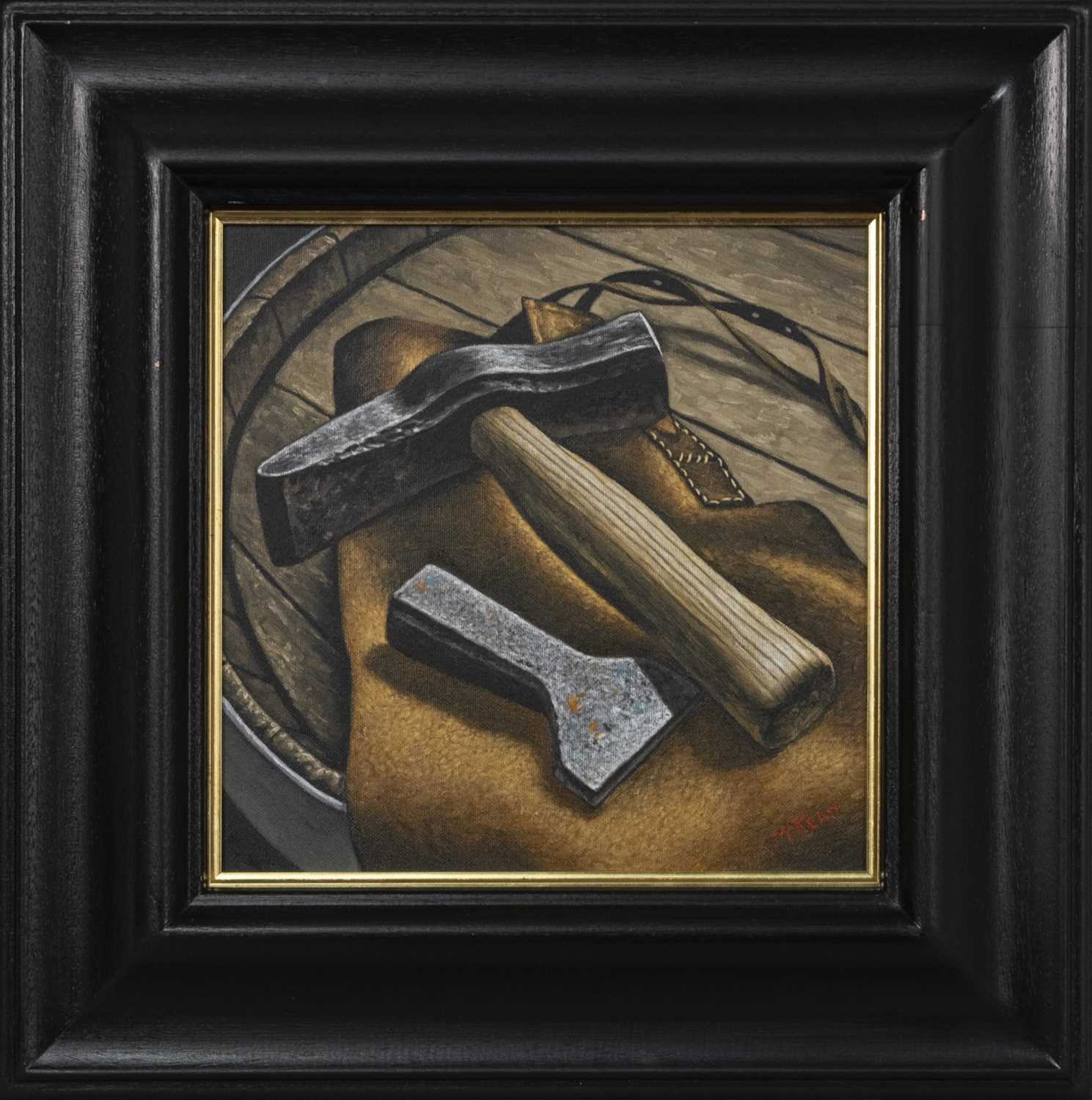 Lot 161 - COOPERS TOOLS, AN OIL BY GRAHAM MCKEAN