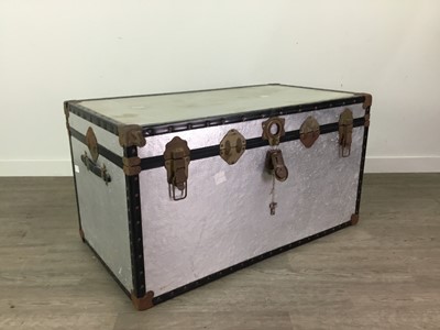 Lot 639 - AN ALUMINIUM CABIN TRUNK