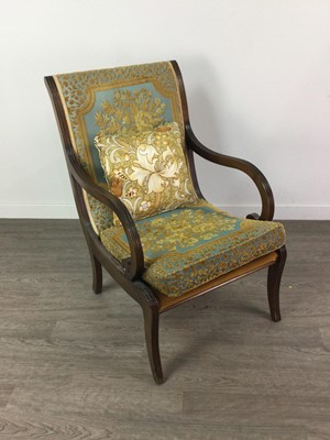 Lot 630 - A MAHOGANY ARMCHAIR