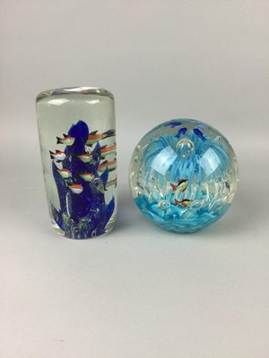 Lot 653 - AN AQUATIC GLASS PAPERWEIGHT ALONG WITH ANOTHER