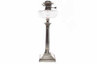 Lot 525 - EARLY 20TH CENTURY SILVER PLATED OIL LAMP the...