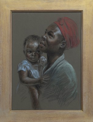 Lot 343 - MOTHER AND CHILD, A PASTEL FROM THE CIRCLE OF J MACDONALD HENRY