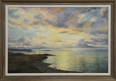 Lot 371 - EVENING LIGHT ON THE LOCH, AN OIL BY GEORGE MELVIN RENNIE