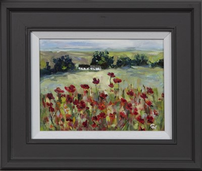 Lot 255 - POPPIES AND CROFTS, AN OIL BY CAROL WEST