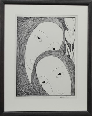 Lot 11 - TWO HEADS, A LITHOGRAPH BY HANNAH FRANK