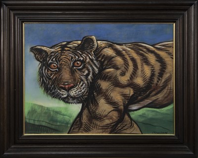 Lot 300 - TIGER, A PASTEL BY PETER HOWSON