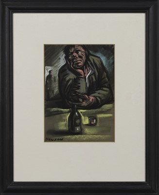 Lot 301 - STARING DOWN THE BOTTLE, A PASTEL BY PETER HOWSON