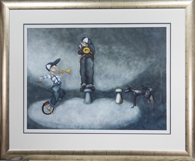 Lot 334 - THE UNICYCLE, A LARGE MIXED MEDIA BY LYNN POLAND