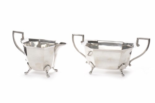 Lot 569 - OBLONG DOUBLE HANDLED SILVER SUGAR BOWL AND...