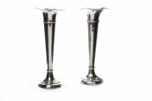 Lot 580 - PAIR OF FLOWER TRUMPET VASES maker A & J...