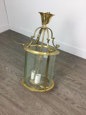 Lot 298 - A BRASS AND GLASS LANTERN CEILING LIGHT