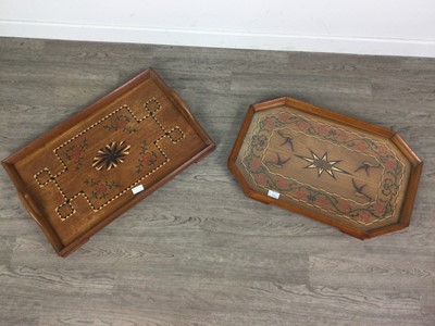 Lot 312 - AN INLAID AND PAINTED HARDWOOD TRAY AND ANOTHER