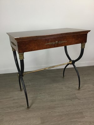 Lot 726 - A REPRODUCTION BURR WALNUT DRESSING/WRITING TABLE