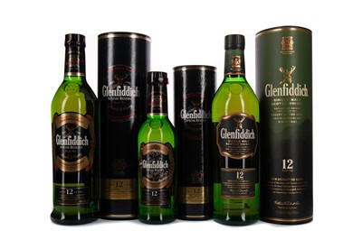 Lot 322 - TWO AND A HALF BOTTLES OF GLENFIDDICH AGED 12 YEARS