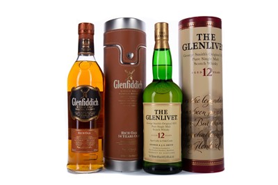 Lot 325 - GLENFIDDICH RICH OAK AGED 14 YEARS, AND GLENLIVET AGED 12 YEARS