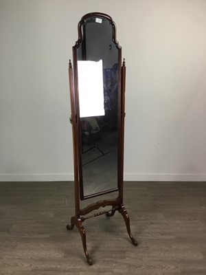 Lot 262 - A MAHOGANY CHEVAL MIRROR