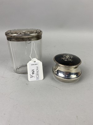 Lot 156 - A SILVER AND TORTOISESHELL JAR AND ANOTHER