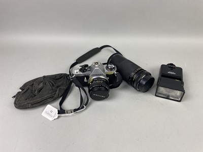 Lot 21 - A PENTAX CAMERA WITH LENSES AND ACESSORIES