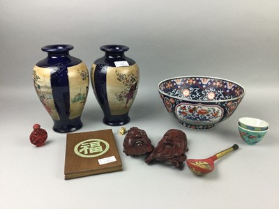 Lot 174 - A PAIR OF JAPANESE SATSUMA VASES AND OTHER CERAMICS AND OBJECTS
