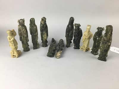 Lot 178 - A LOT OF ELEVEN CHINESE CARVED SOAPSTONE FIGURES