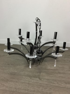 Lot 243 - A CONTEMPORARY CHANDELIER ALONG WITH FOUR WALL SCONCES