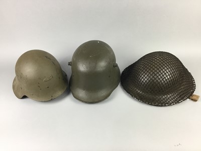 Lot 339 - A GERMAN WWI STYLE STEEL HELMET AND OTHERS