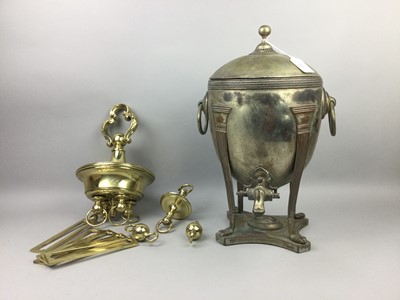 Lot 202 - A PLATED METAL SAMOVAR AND BRASS WARE