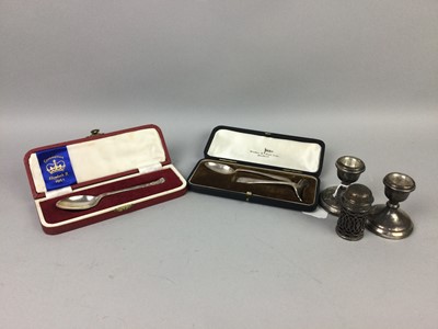 Lot 384 - A PAIR OF CONTINENTAL SILVER CANDLESTICKS AND OTHER SILVER