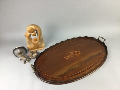 Lot 402 - AN OVAL SERVING TRAY, BOOKENDS AND MINIATURE CERAMICS