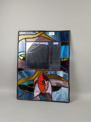 Lot 318 - A STAINED GLASS PANEL MIRROR