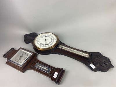 Lot 19 - AN OAK WHEEL BAROMETER AND ANOTHER BAROMETER