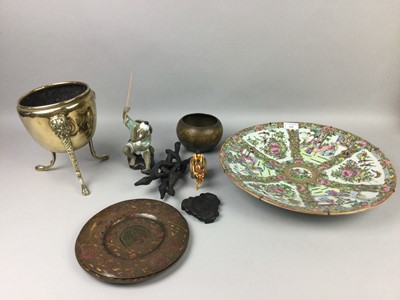 Lot 418 - A CHINESE FAMILE ROSE CHARGER ALONG WITH OTHER ASIAN ITEMS