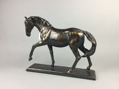 Lot 460 - A BRONZE EFFECT RESIN FIGURE OF A HORSE