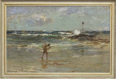 Lot 377 - AT THE SHORE, AN OIL BY BARCLAY HENRY