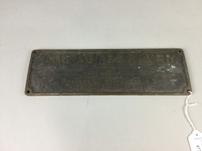 Lot 477 - 'THE AUTOSHAVER' BRONZE PLAQUE