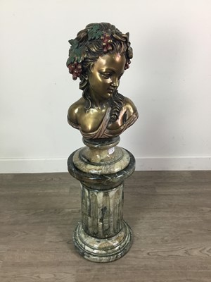 Lot 541 - A BRONZED AND PAINTED METAL FIGURE BUST ON STAND