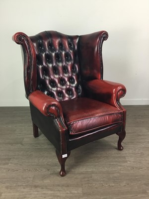 Lot 511 - A CHESTERFIELD OXBLOOD LEATHER WINGBACK ARMCHAIR