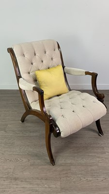 Lot 602 - A MAHOGANY FRAMED ARMCHAIR