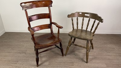 Lot 609 - A MAHOGANY ARMCHAIR, TWO OTHER CHAIRS AND A WALL MIRROR