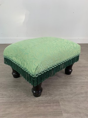 Lot 610 - AN UPHOLSTERED FOOTSTOOL, ANOTHER STOOL, SET OF STEPS AND A DRESSING STOOL