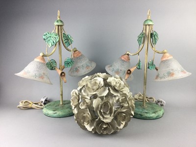 Lot 613 - A GLASS AND BRASS CEILING LIGHT AND OTHER LIGHTS