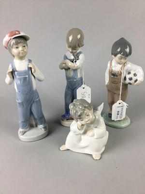 Lot 518 - A LOT OF FOUR LLADRO FIGURES ALONG WITH OTHER CERAMICS AND PLATED FLATWARE